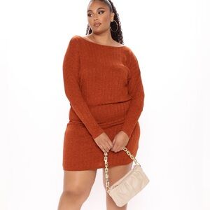 Fuzzy Rust Sweater Dress